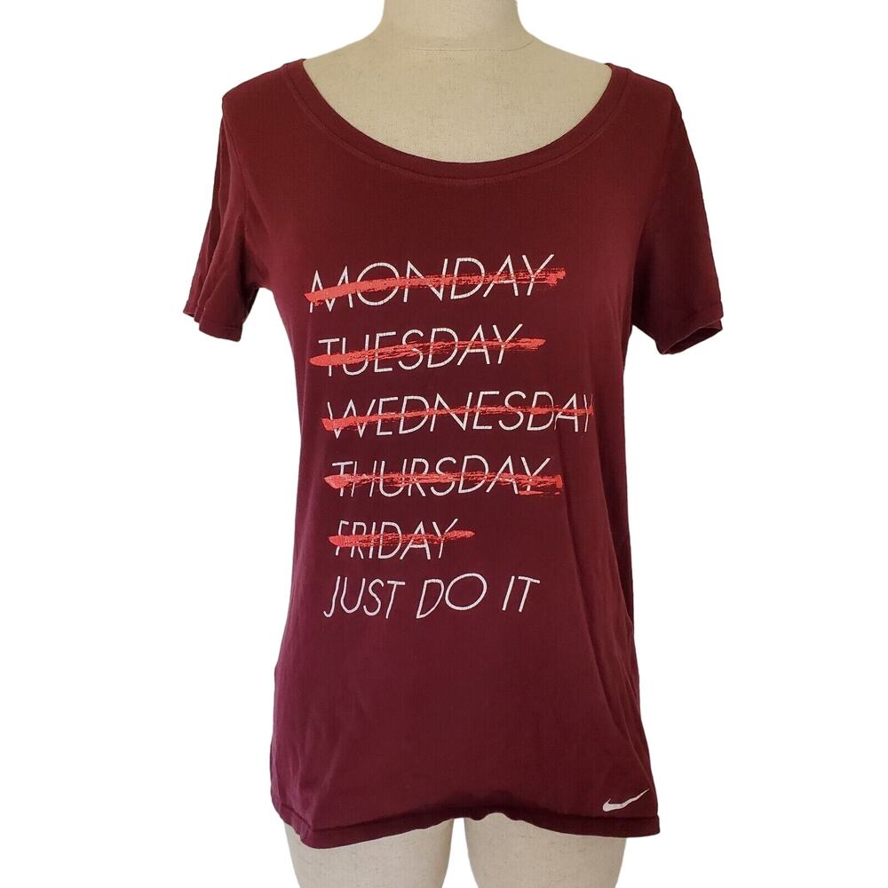 The Nike Tee Shirt Women Small Athletic Cut T-Shirt Maroon Just Do It Athleisure